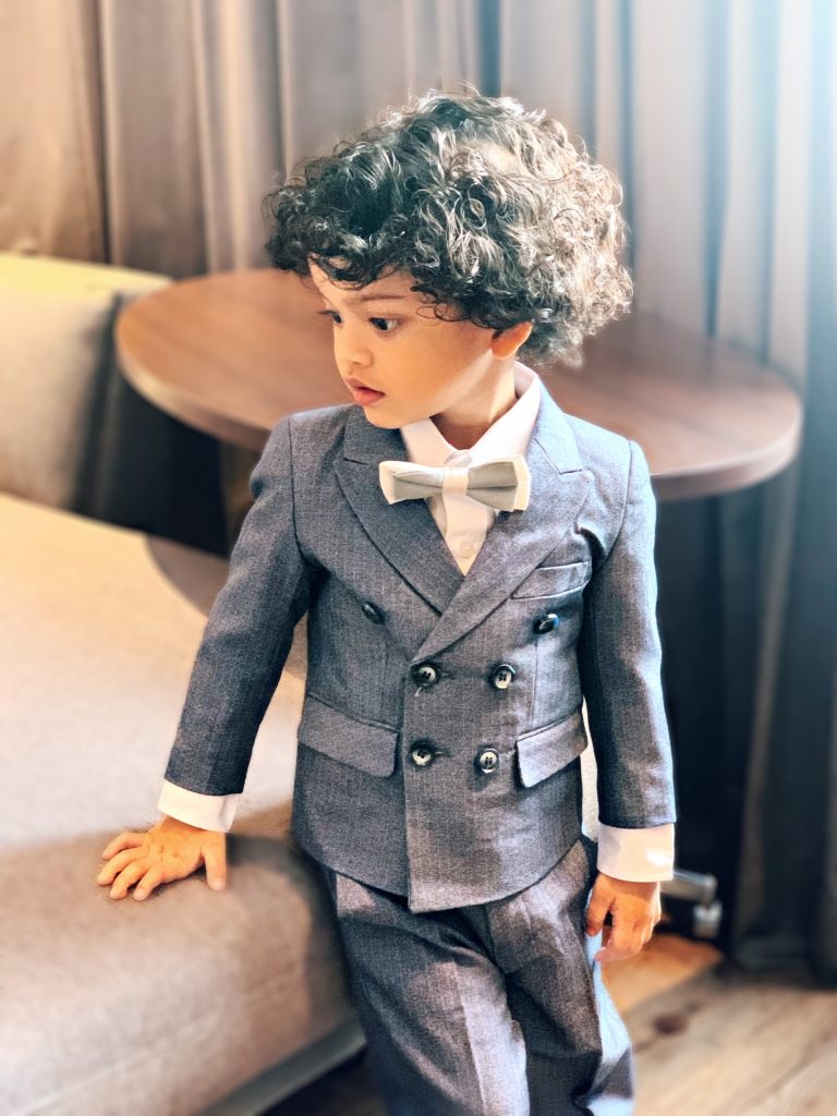 5piece Gentleman Pinstripe Empire Blue Double Breasted Suit For